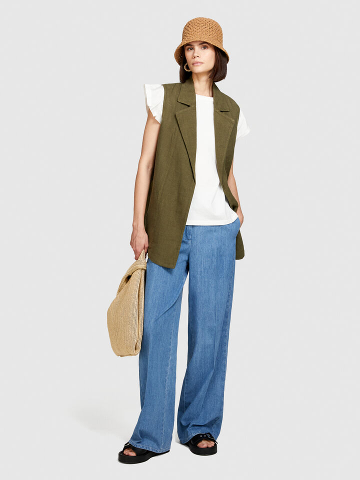 Palazzo trousers in chambray - women's palazzo jeans - Blue | Sisley image number 1